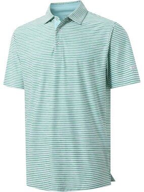 Mens Green White Dry Fit Striped Polo Shirt Short Sleeve Moisture Wicking